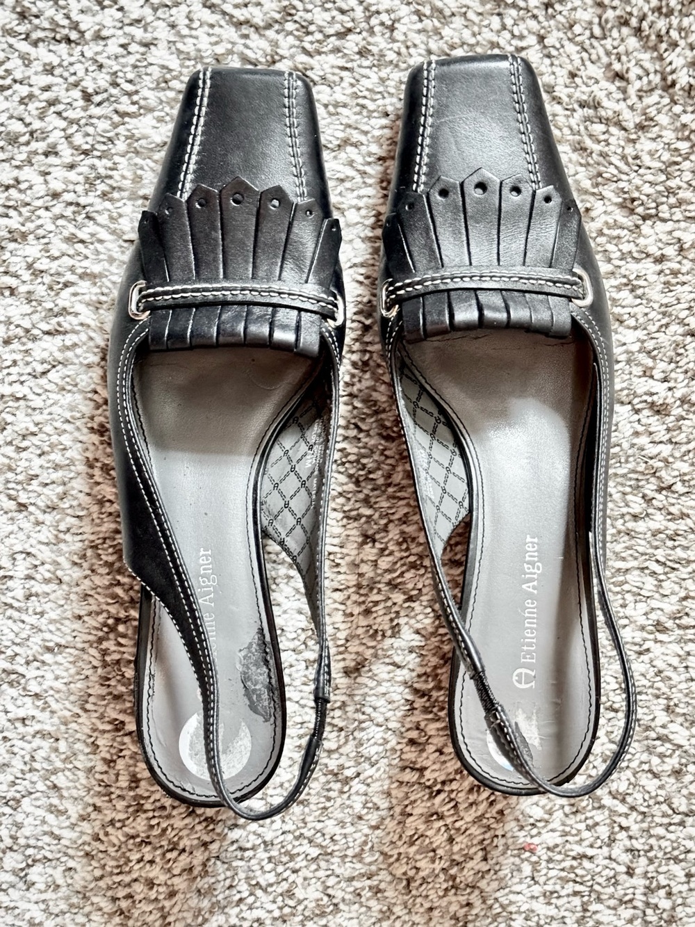 Vintage Etienne Aigner Black Leather Slingback Loafers